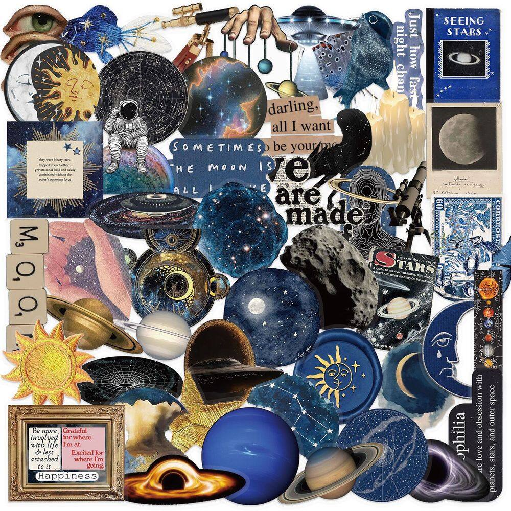 Pacote de adesivos Transparent Space, 50 peças de decalque impermeável PET