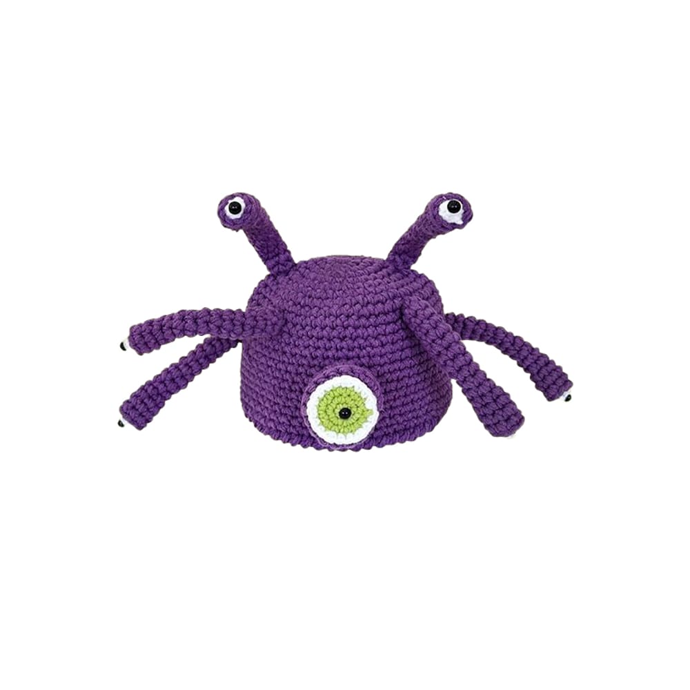 Chapéu de crochê roxo com design de polvo feito à mão 210g