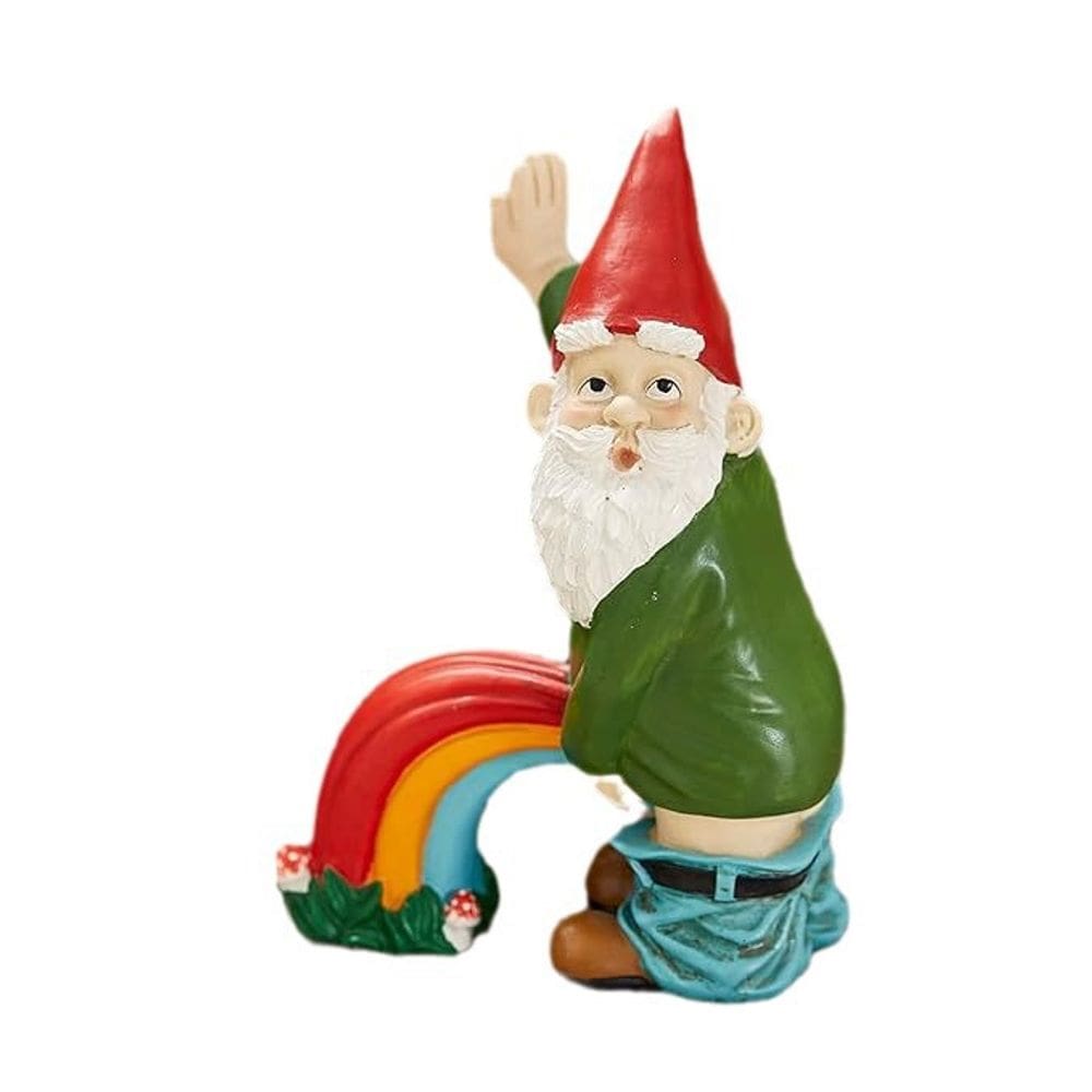 Estátua de jardim, figura caprichosa de resina de gnomo, arco-íris 4,1 cm