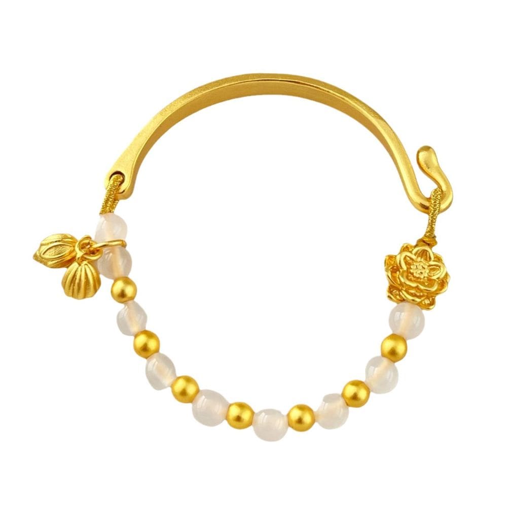 Pulseira de meia pulseira banhada a ouro para mulheres com flor de lótus
