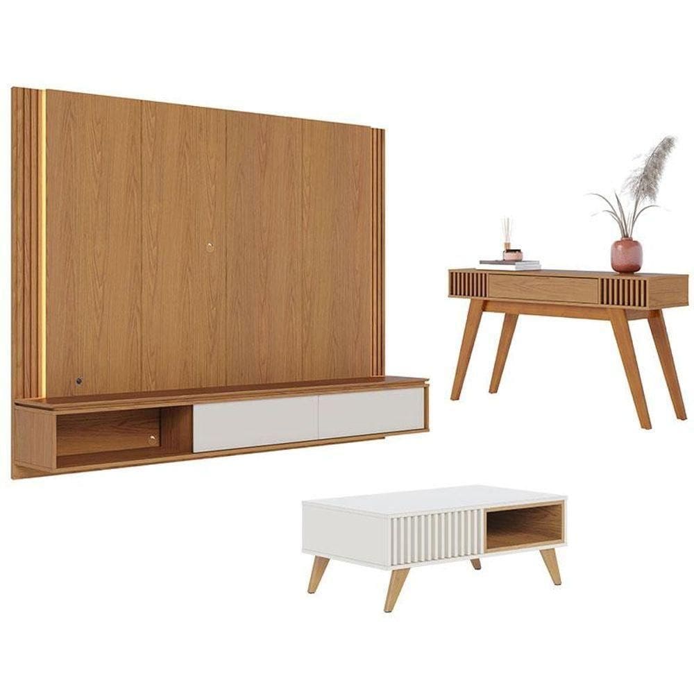 Home Suspenso Loa Freijó Off White Com Mesa De Centro Jeri Off White Freijó E Aparador Riviera Freijó - Colibri