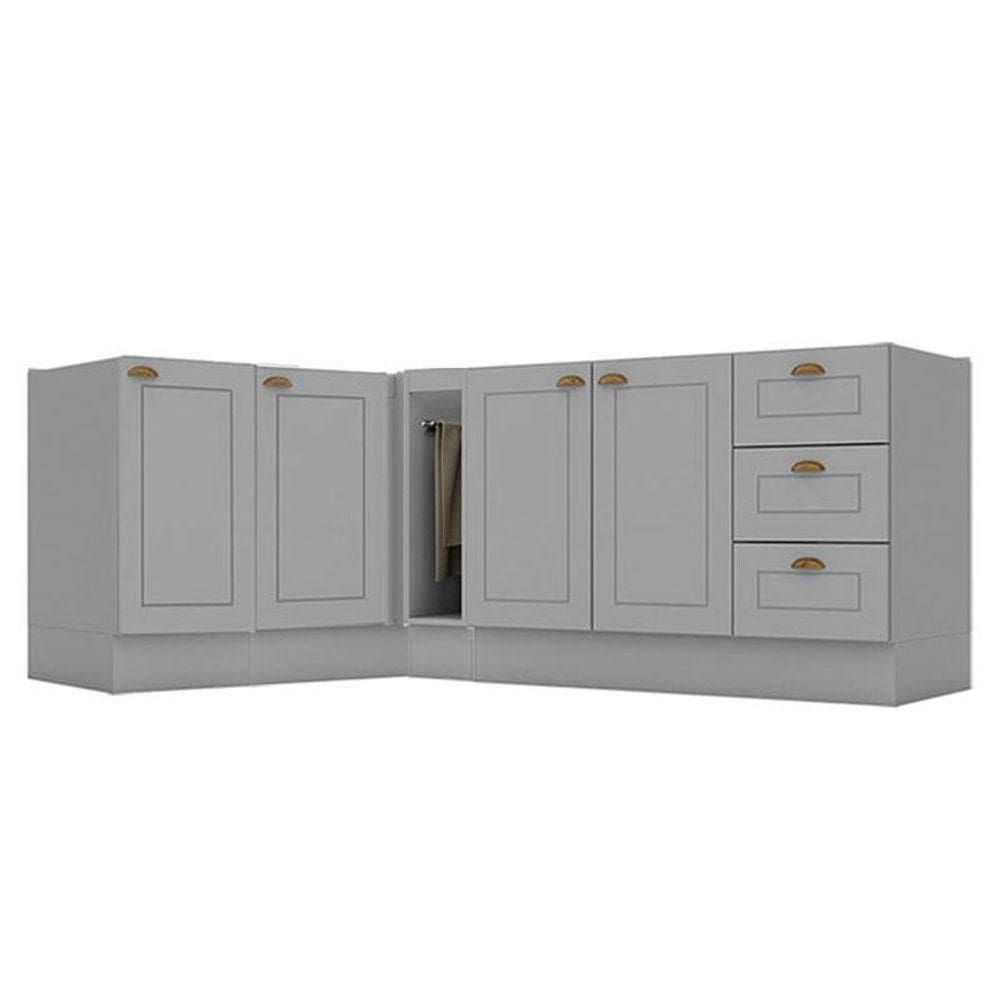 Balcão Porta Toalha Com Canto Reto E Balcão Com 1 Porta E Balcão Para Pia Americana Cinza - Henn