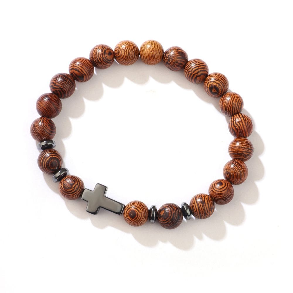 Pulseira Shungites frisada para homens com miçangas de madeira