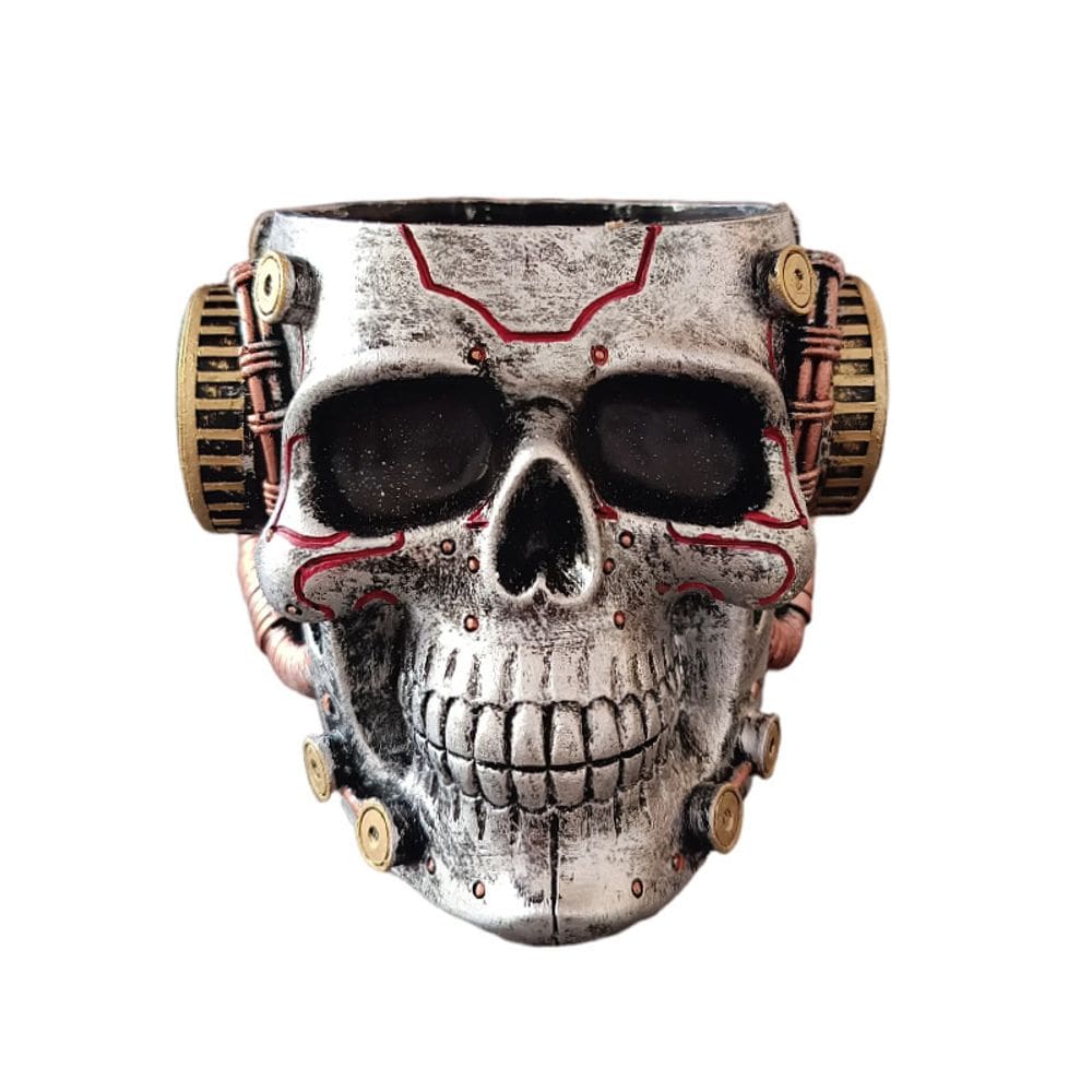 Porta-canetas Cyberpunk Skull Design Resin 11,5x13x10cm 270g