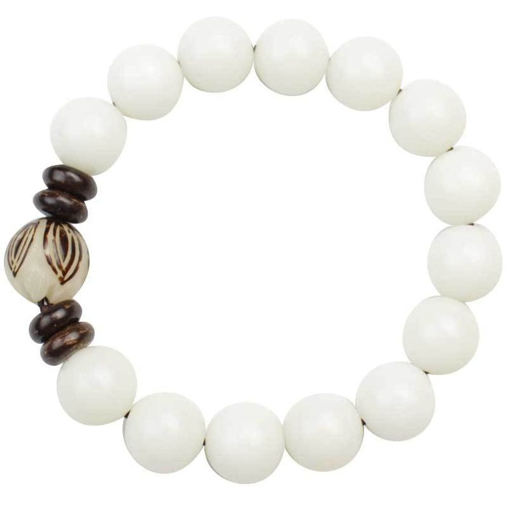 Pulseira Creative White Bodhi Seed 12 mm Beads Lotus 17,5 cm