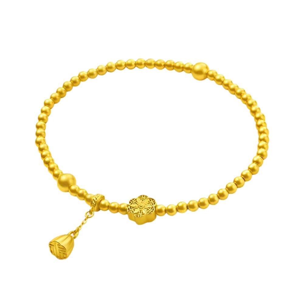 Pulseira de pérolas de lótus banhada a ouro para mulheres com pingente divertido