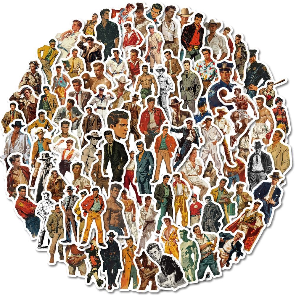 Pacote de adesivos Retro Male Character, 100 unidades de vinil impermeável