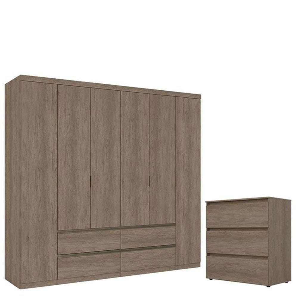 Guarda Roupa Casal Nobre 6 Portas E Cõmoda Gaveteiro Condessa Rustic Acetinado - Thb