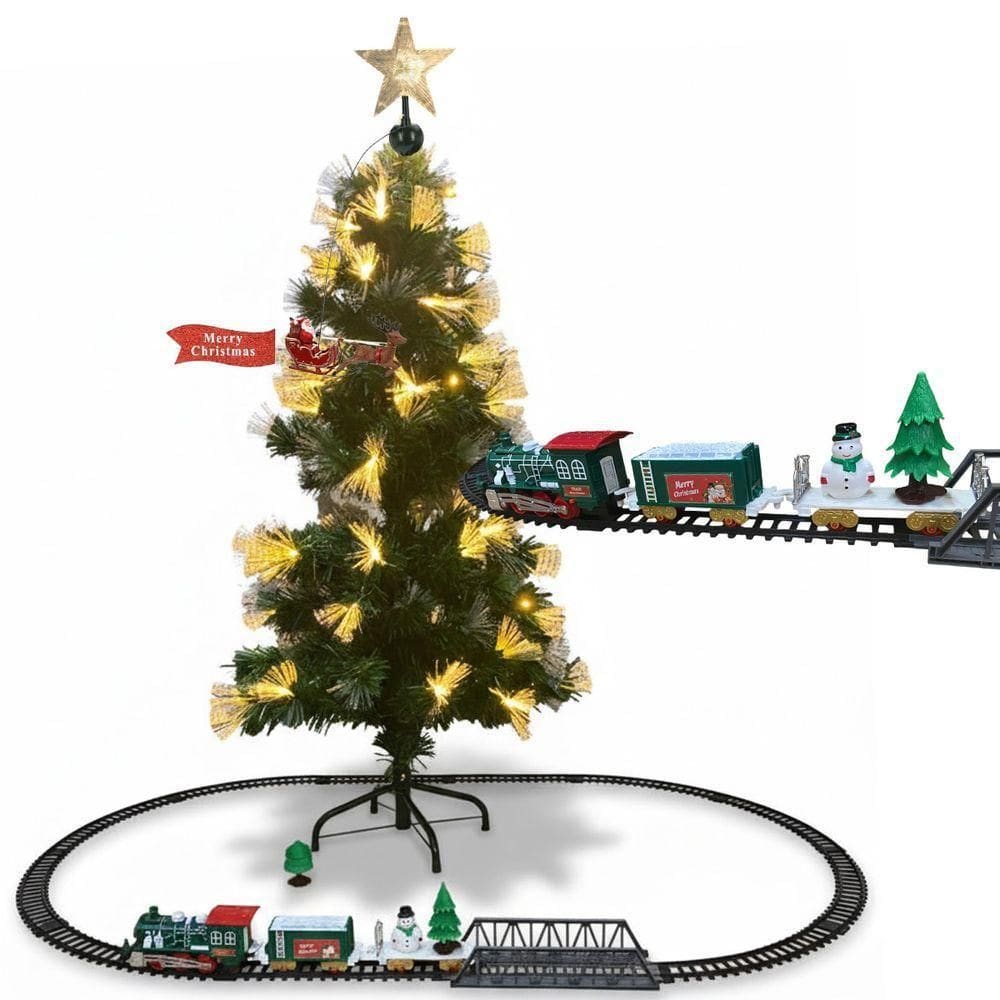 Trenzinho Giratorio Natal Arvore Natalino Led Som Loja Shopping Vitrine Cenario Casa Decoraçao Fim De Ano