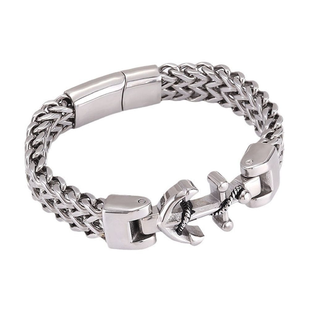 Pulseira de aço inoxidável para homens com design de âncora náutica