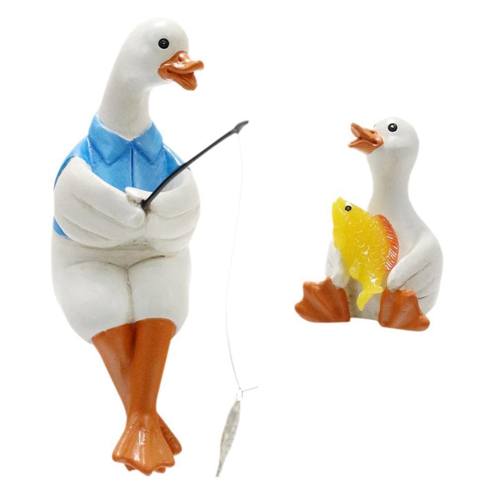 Conjunto de esculturas de pato para decoração de jardim Resin Fishing Duck