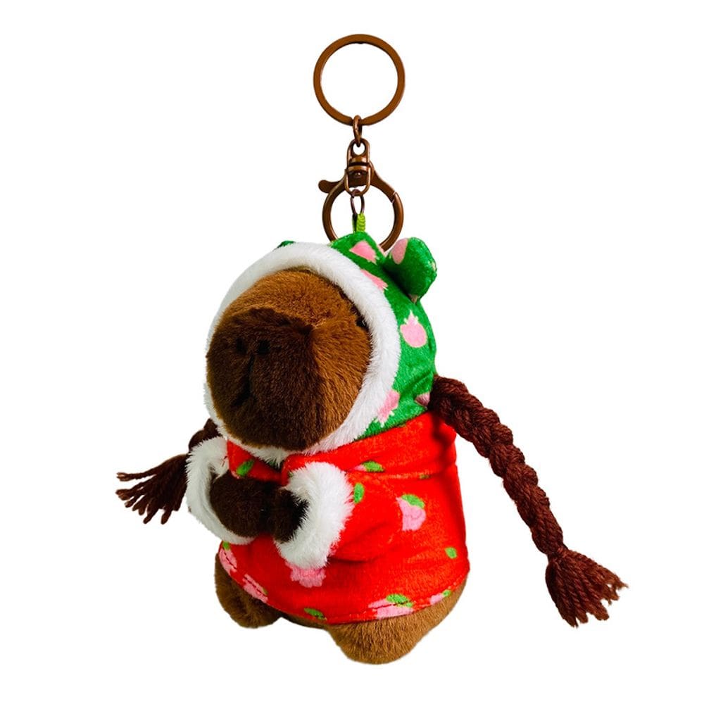 Chaveiro de pelúcia Capivara, casaco floral de algodão, 9x8,5x12cm, 69g