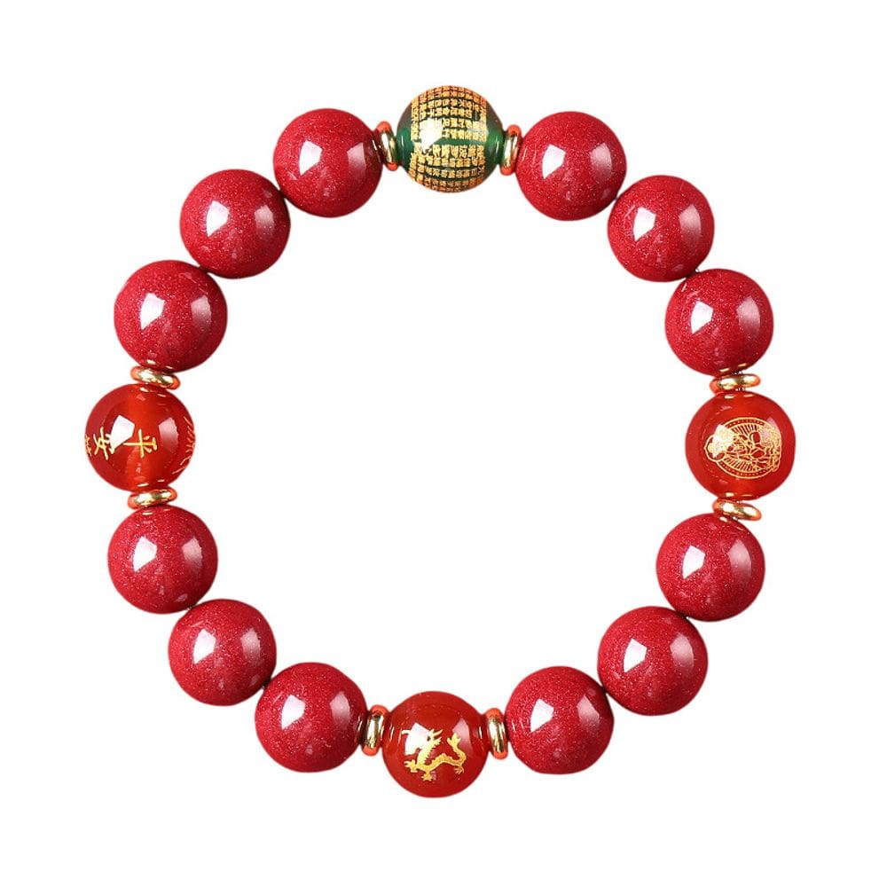Pulseira Cinnabar com miçangas do Zodíaco e Sutra de 10 mm feita à mão