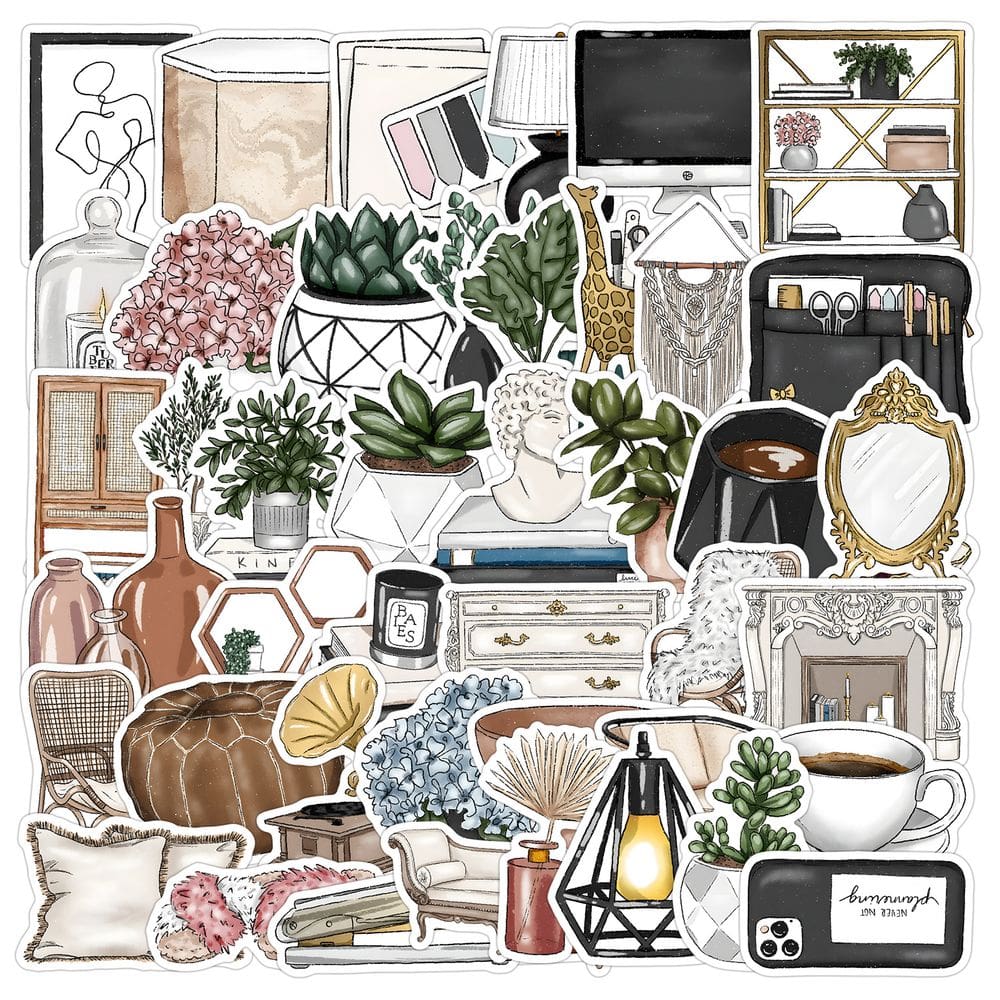 Adesivos Trendy Doodle, 50 peças, coloridos, artísticos, impermeáveis