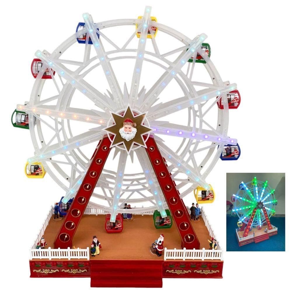 Roda Gigante Natalino Natal Papai Noel Enfeite Led Giratorio Musical Shopping Loja Vitrine Casa Evento Festa Fim De Ano