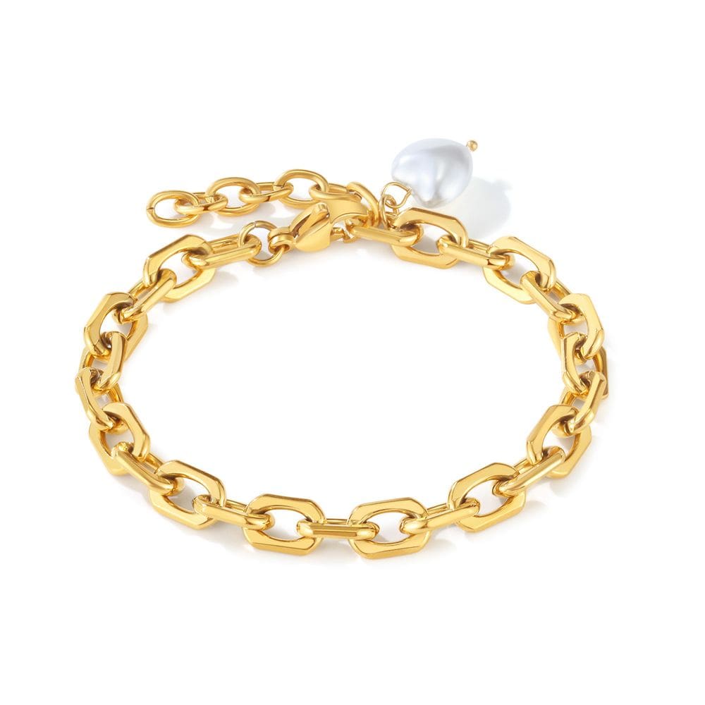 Pulseira Chunky, corrente de aço inoxidável para mulheres, banhada a ouro
