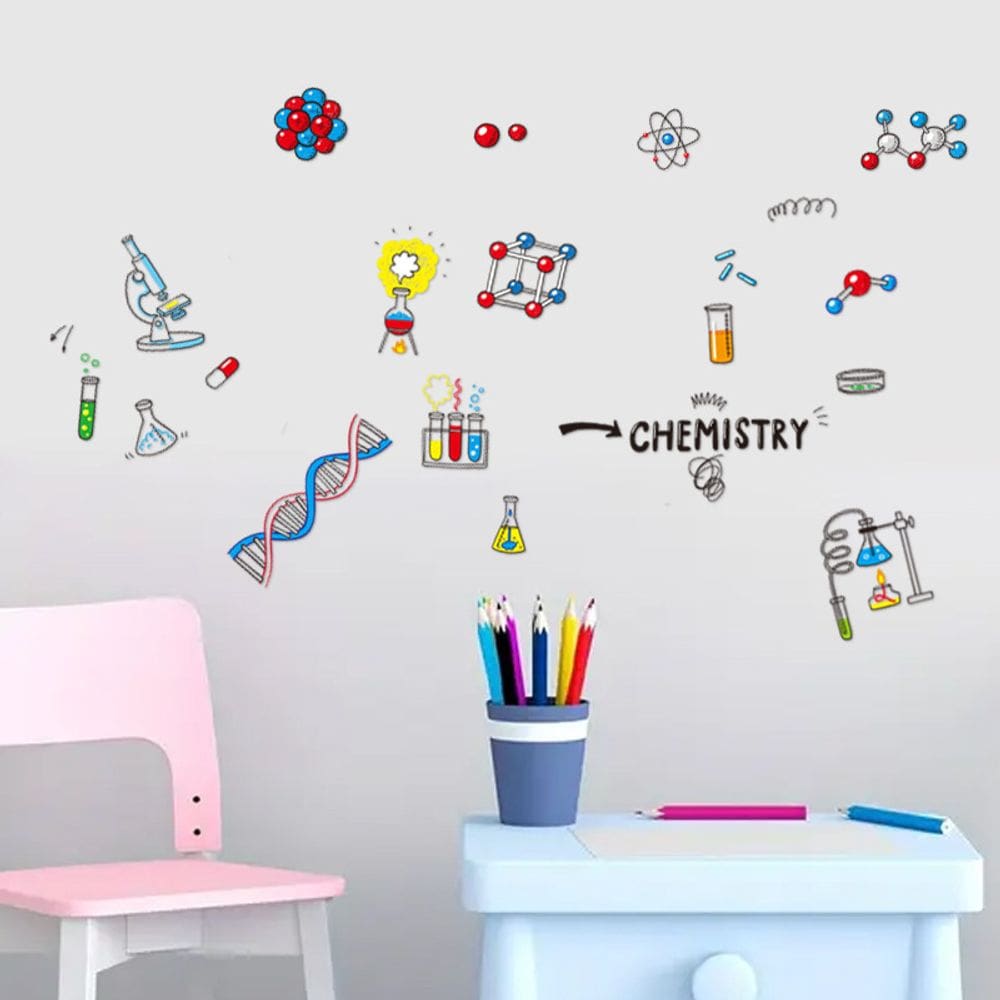 Adesivos de parede Chemistry Experiment Cartoon Science Molecule