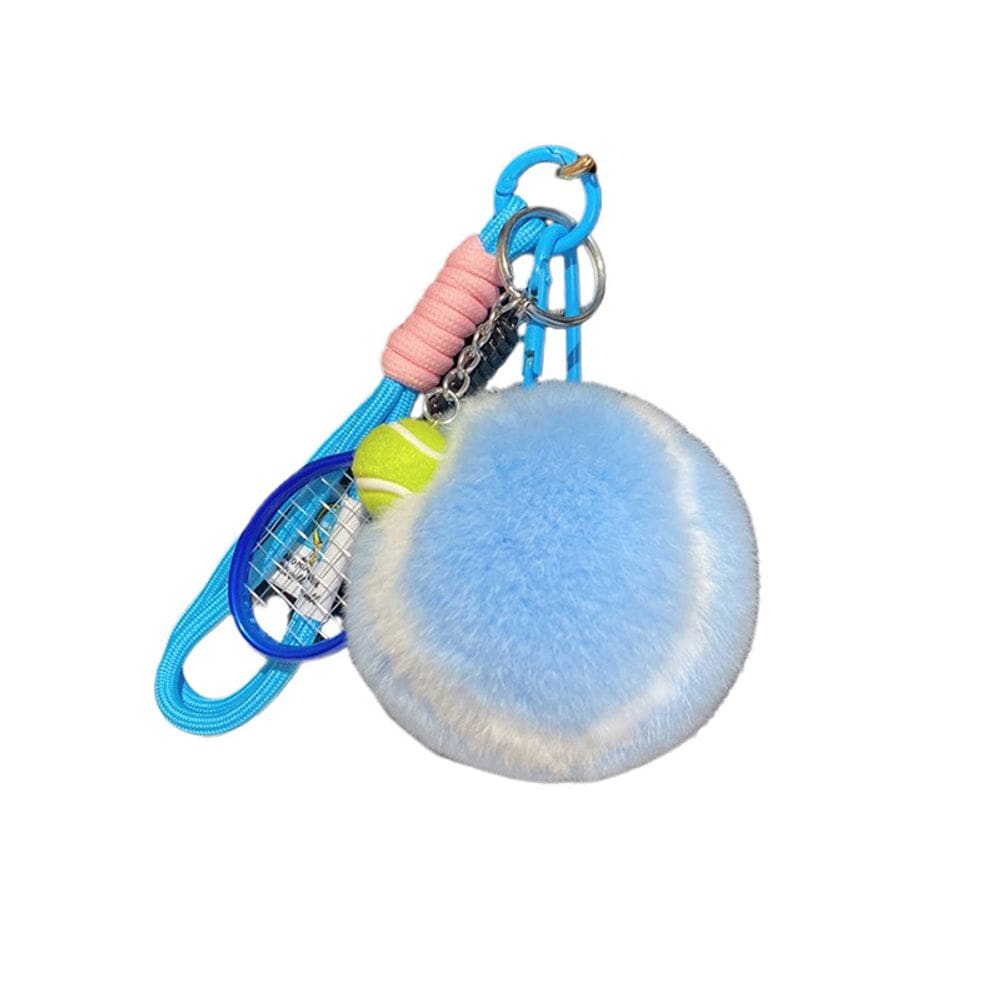 Chaveiro, chaveiro, raquete de tênis, pelúcia, fofa, azul