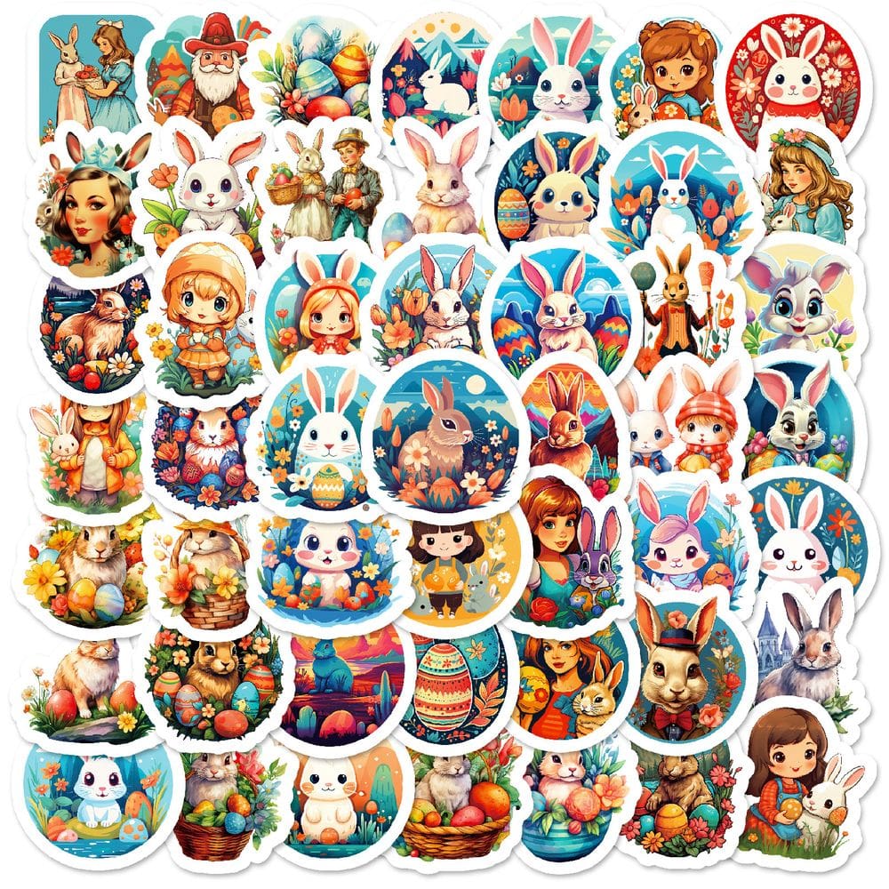 Pacote de adesivos com tema de Páscoa, 50 unidades — coelho, ovo, flor