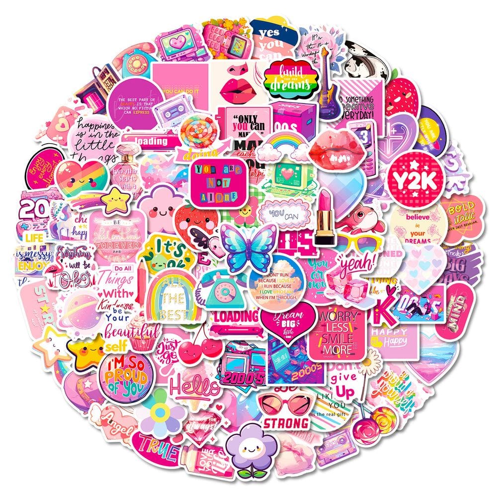 Pacote de adesivos Y2K Aesthetic Pink Vinyl 100 unidades à prova d`água
