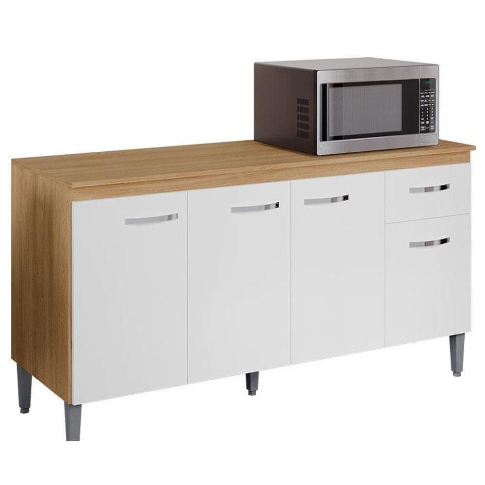 Balcão De Cozinha Gabriela Com Tampo 150cm Amêndoa Branco - Ajl