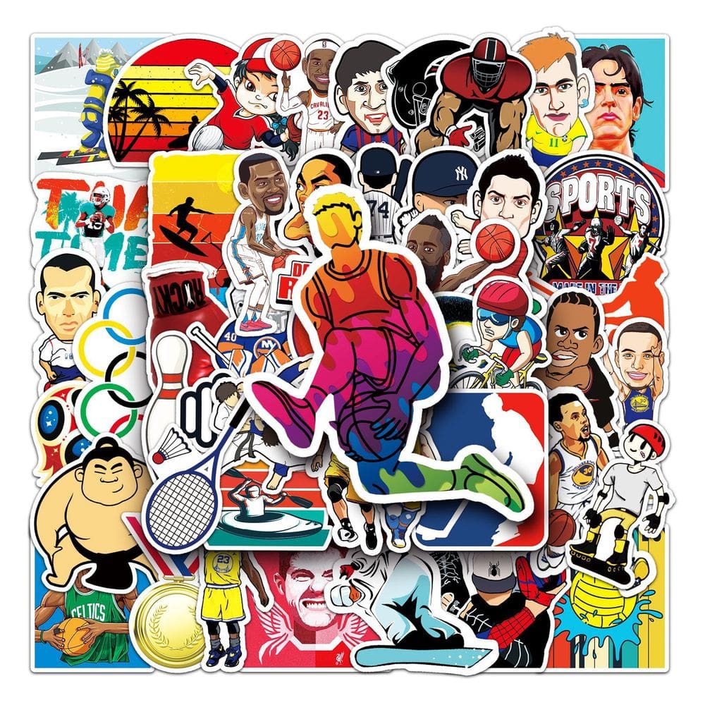 Pacote de adesivos Sports Theme Cartoon Athlete & Sport Icon x50