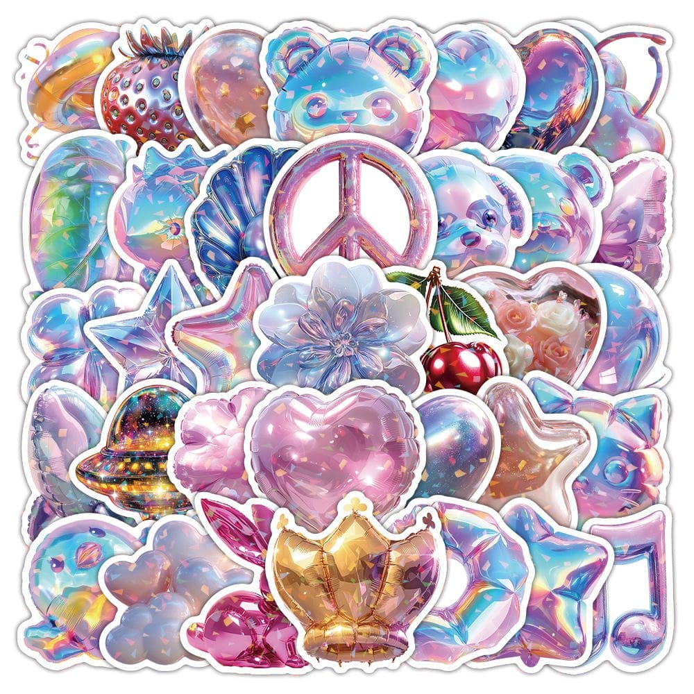 Conjunto de adesivos: balão, animal, desenho animado, cachorro, gato, sapo, 50 unidades