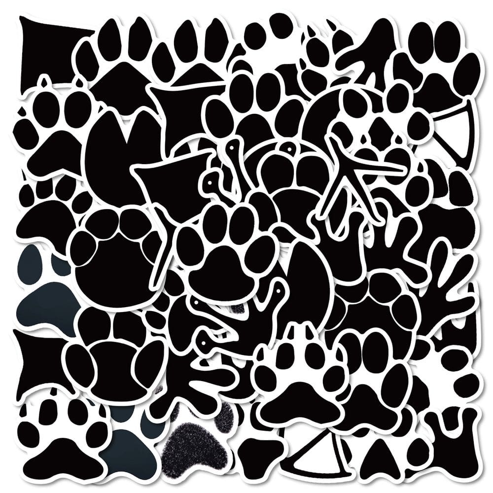 Pacote de adesivos Black Paw Print 50 unidades Animal Footprint