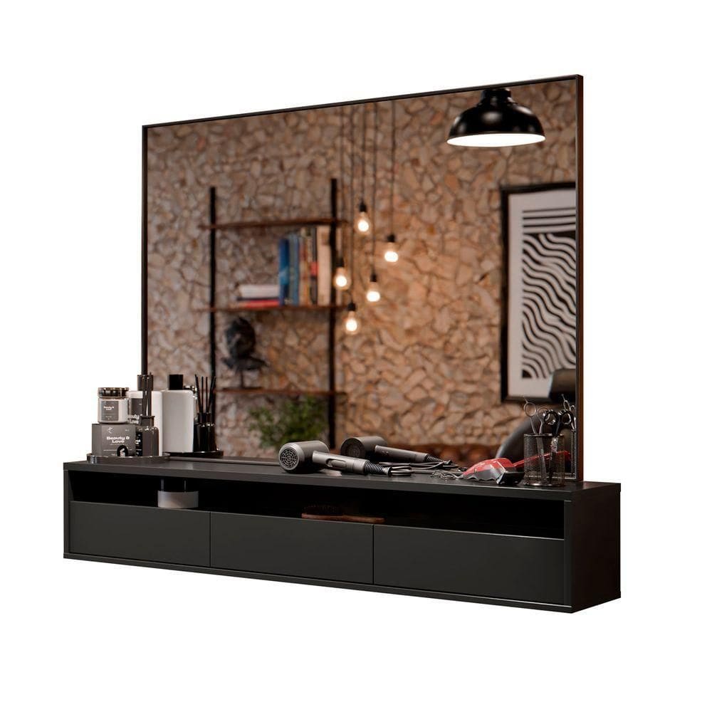 Bancada Suspensa Para Salão De Beleza Cabeleireiro Balcão De Barbearia Suspensa Life - Preto - Moveisaqui