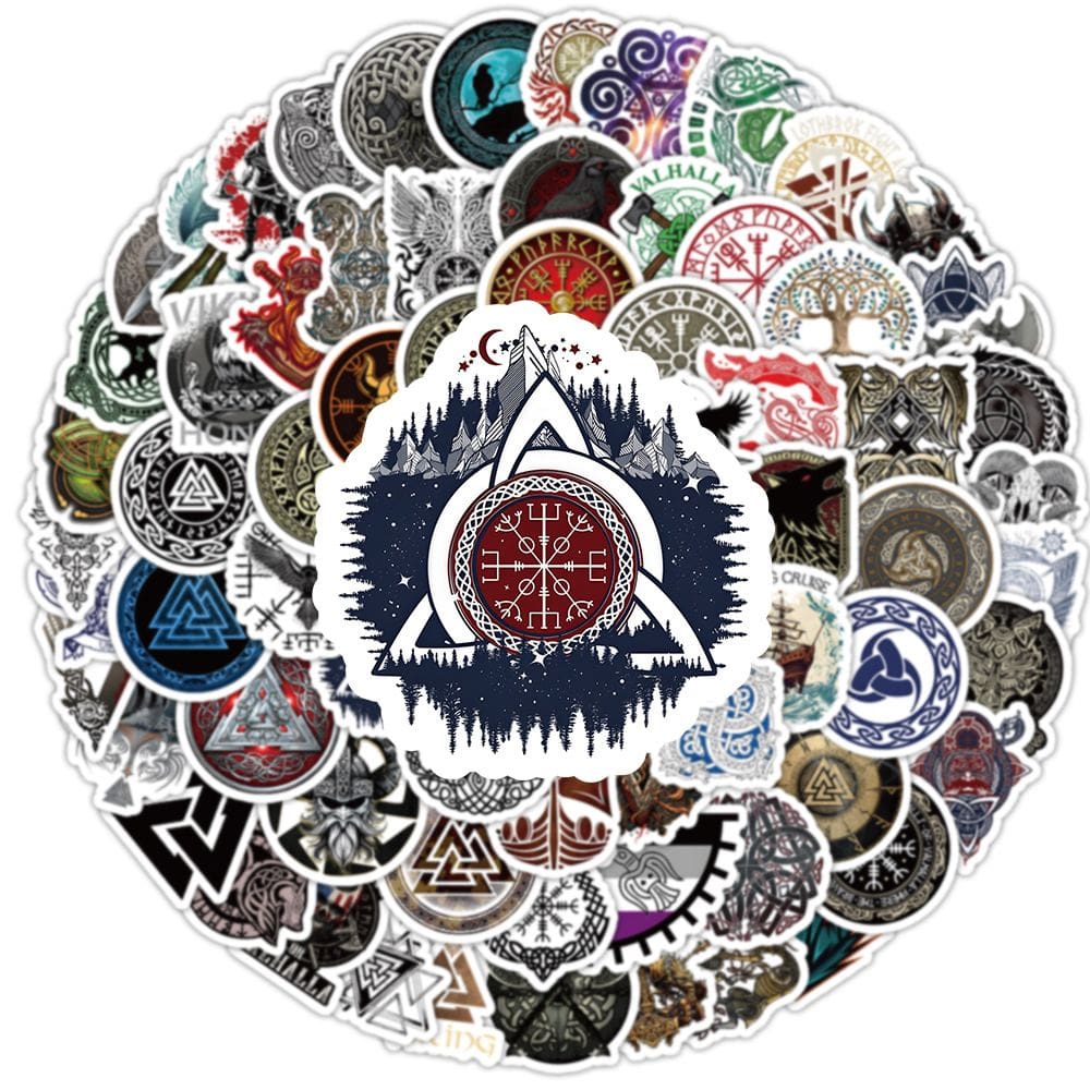 Pacote de adesivos Viking Symbols em vinil impermeável, 100 unidades