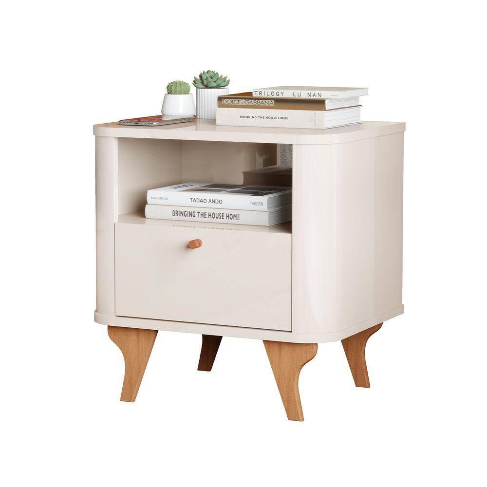 Mesa De Cabeceira Aruma Slim Com Cantos Arredondados Off White