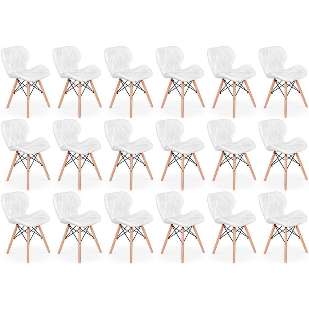 Kit 18 Cadeiras De Jantar Charles Eames Slim Wood Estofada - Branco