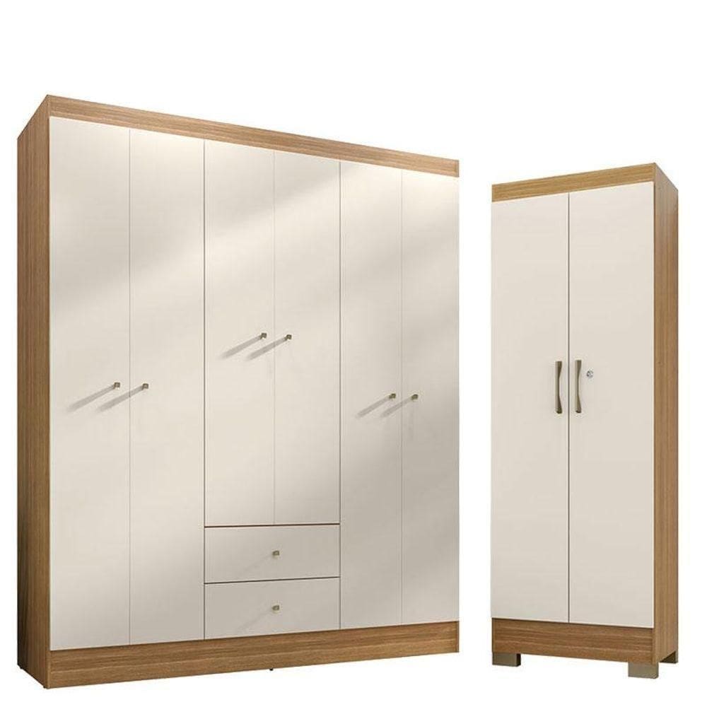 Guarda Roupa Casal Versa 6 Portas Com Armário Multiuso Luna Freijó Off White Fosco - Kits Paraná