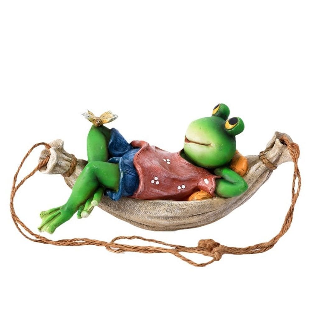 Decoração de jardim Hammock Frog Statue Resin Relaxing Frog