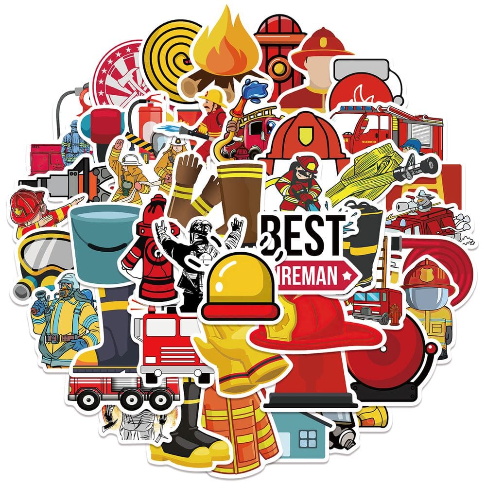 Pacote de adesivos Firefighter Cartoon Fireman Helmet 52 unidades