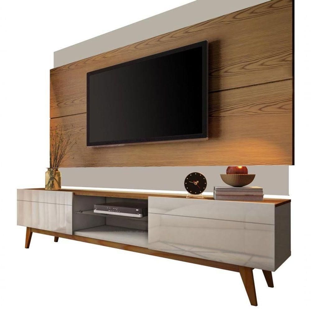 Rack Com Painel Classic 2g Freijó Com Off White - Imcal Móveis