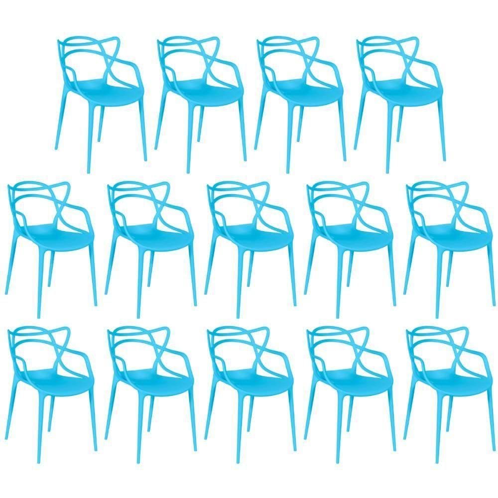Kit 14 Cadeiras De Jantar Allegra Design Empilhável - Azul