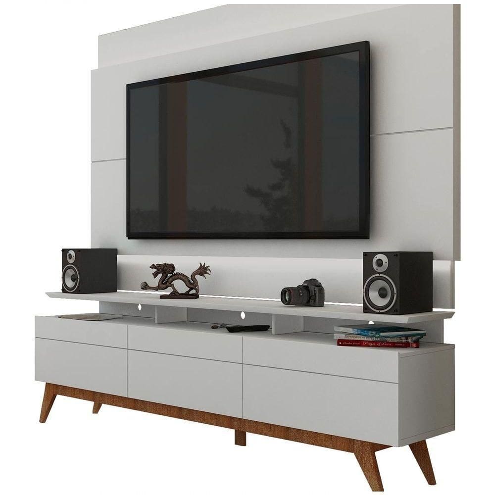 Rack Com Painel Para Tv 55 Polegadas Branco Classic +3g Com Led - Imcal Móveis