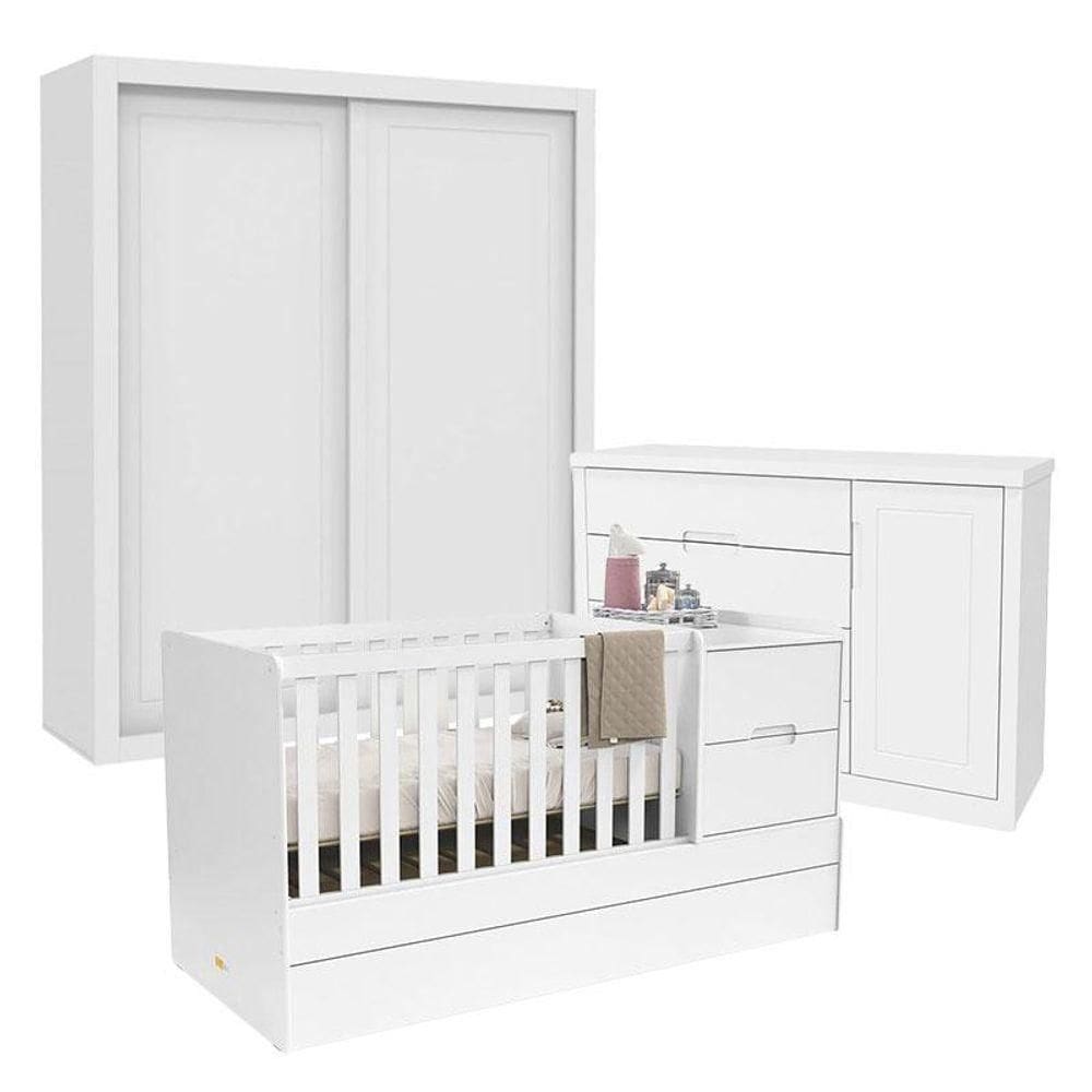 Quarto De Bebê 2 Portas Tutto New Com Berço Multifuncional Formare Branco Acetinado - Matic
