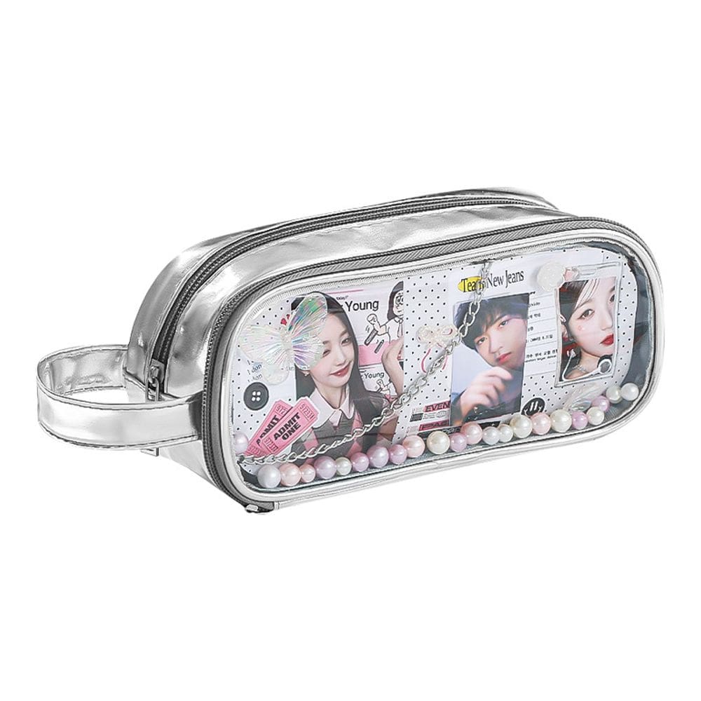 Estojo de lápis transparente de couro de grande capacidade