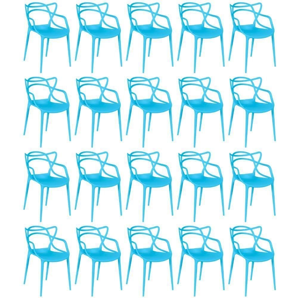 Kit 20 Cadeiras De Jantar Allegra Design Empilhável - Azul
