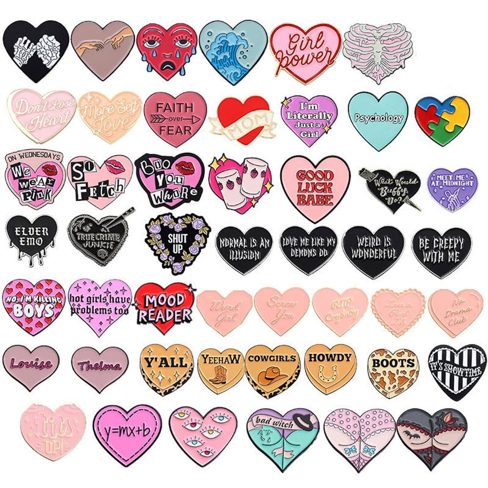 Conjunto de alfinetes de broche, alfinete de lapela esmaltado em liga de coração colorido