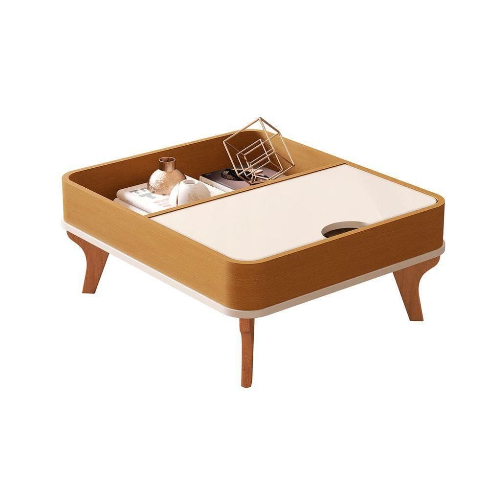 Mesa De Centro Aruma Com Cantos Arredondados Off White Com Nature