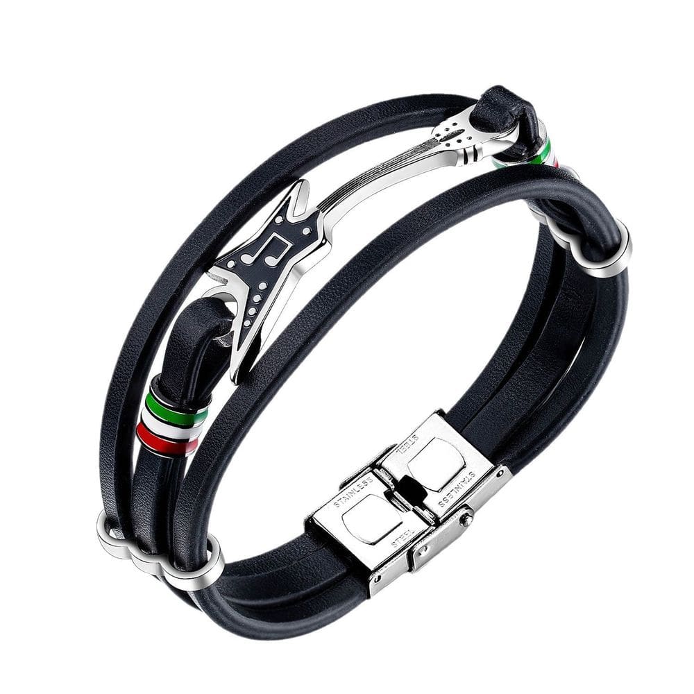 Pulseira Guitar Charm para homens, pulseira de couro PU de várias camadas