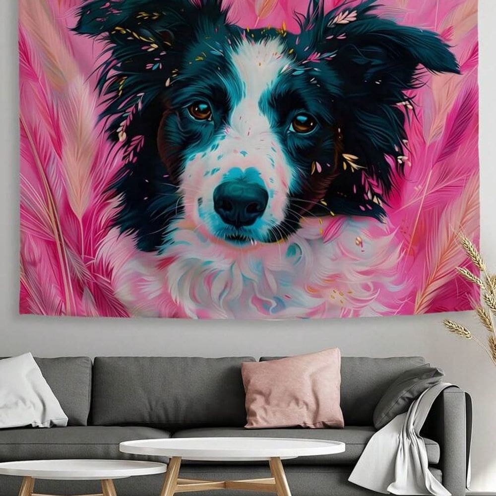 Tapeçaria de cachorro pendurada na parede, retrato colorido de animal de estimação 150x130cm