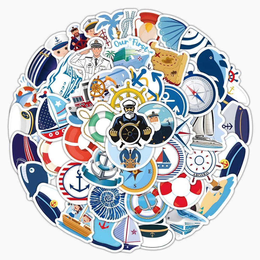 Pacote de adesivos: decalques de vinil náutico para garrafas de água x100