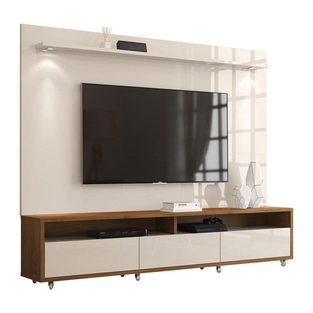 Rack Com Painel Aspen Off White Com Madeiro Canela - Moveisaqui