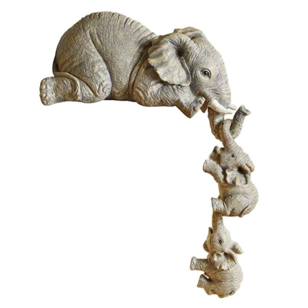 Escultura de decoração de jardim Elephant Family Resin 180g