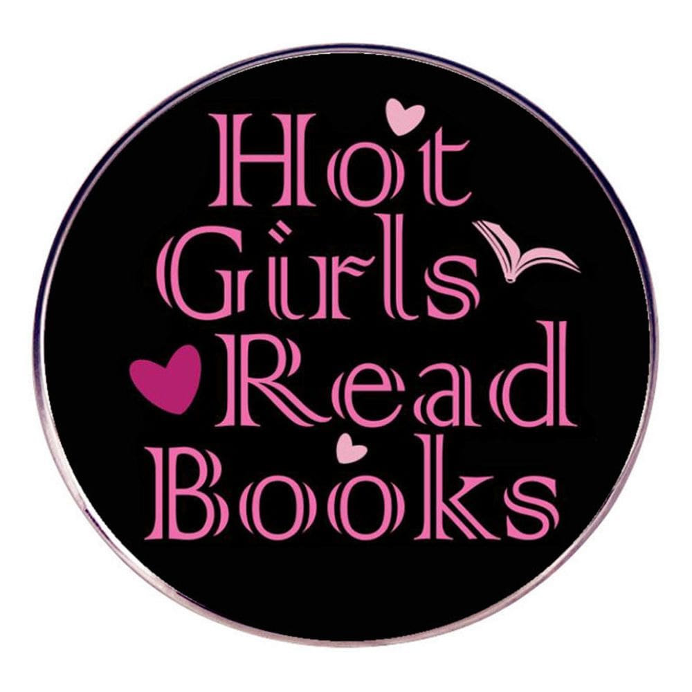 Broche Hot Girls Read Books, redondo, liga preta, esmalte