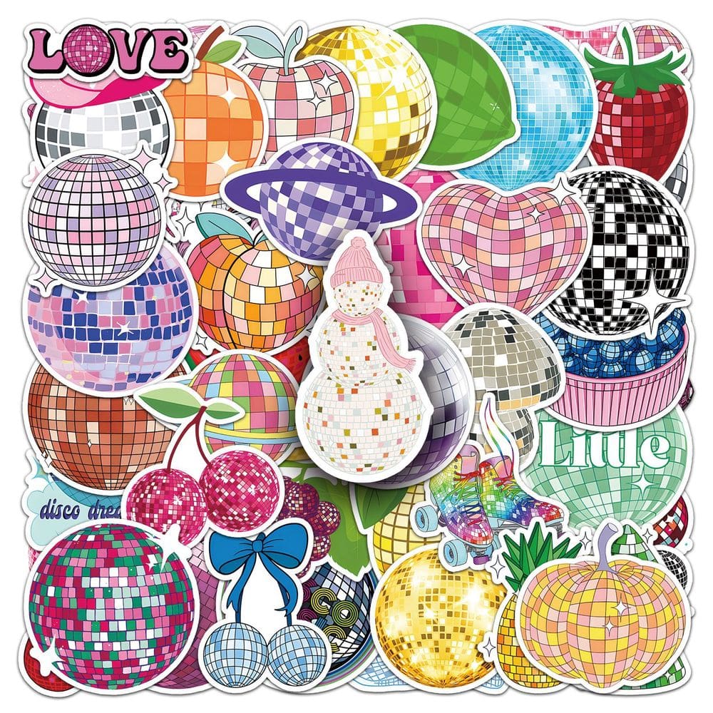 Conjunto de adesivos Disco Ball, 50 unidades de vinil Creative Doodle à prova d`água